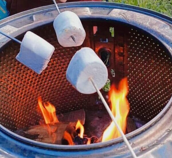 Marshmallows roasting over an open fire