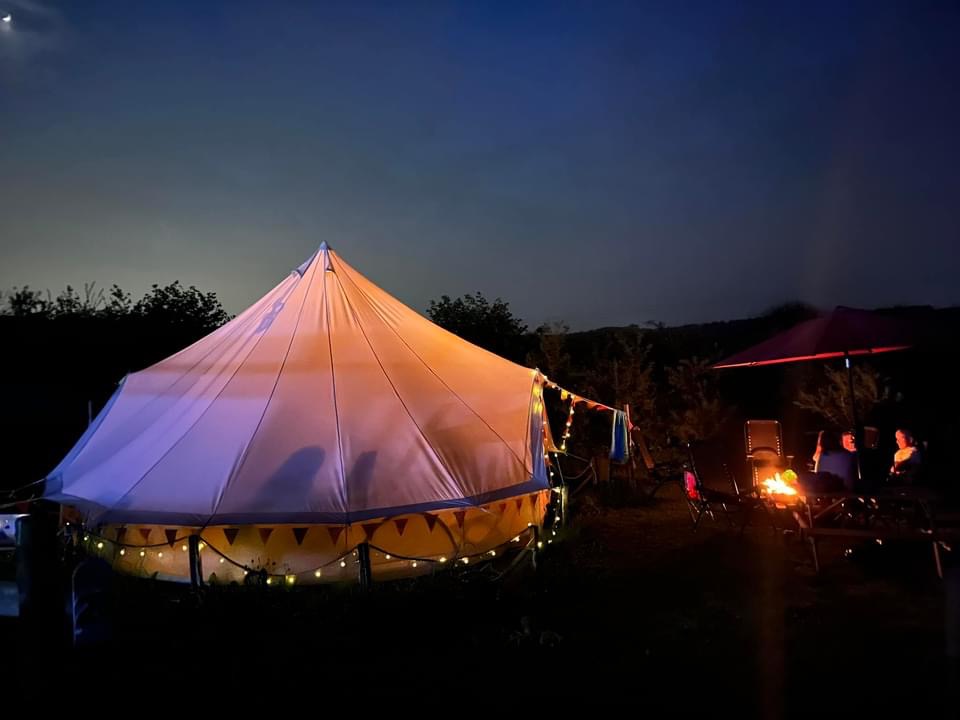 Bell tent iluminated from inside