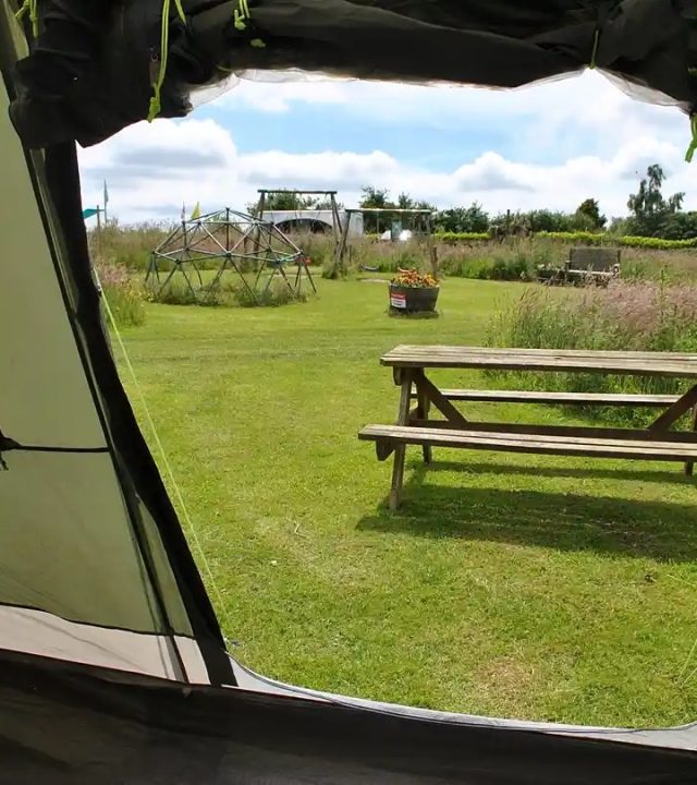 Tent doorway view View from a tent opening looking out towards the campsite