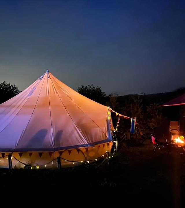 bell tent at night Bell tent iluminated from inside